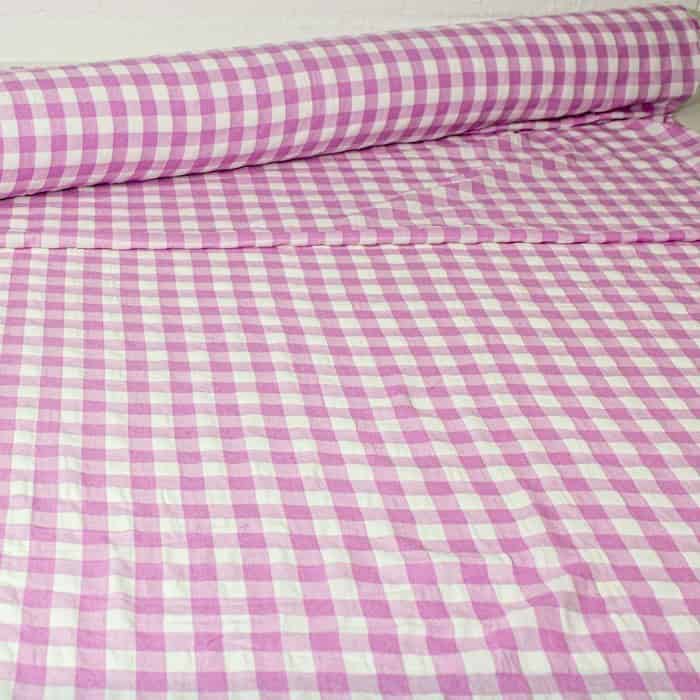 Tecido viscose rayon estampado xadrez marrom/pink